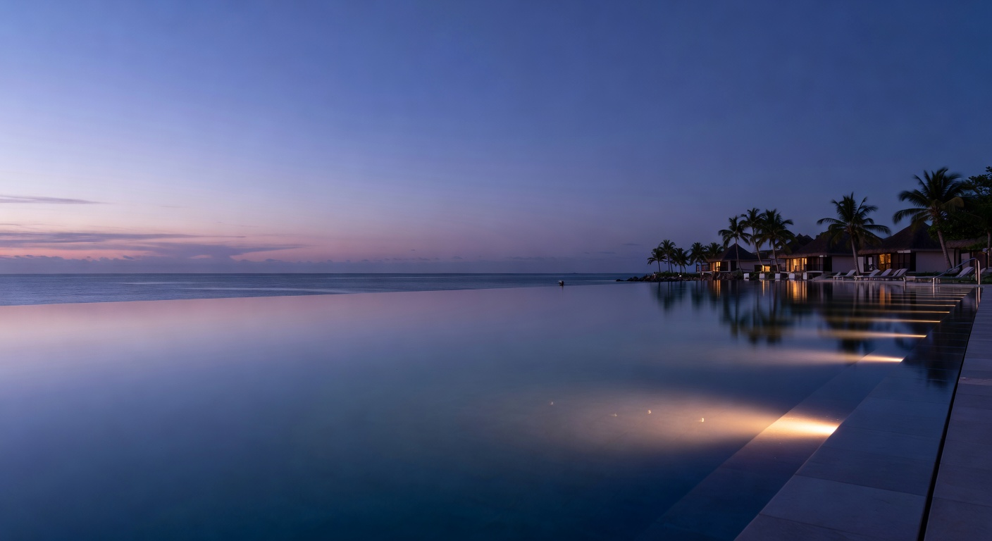 Main infinity pool at dusk