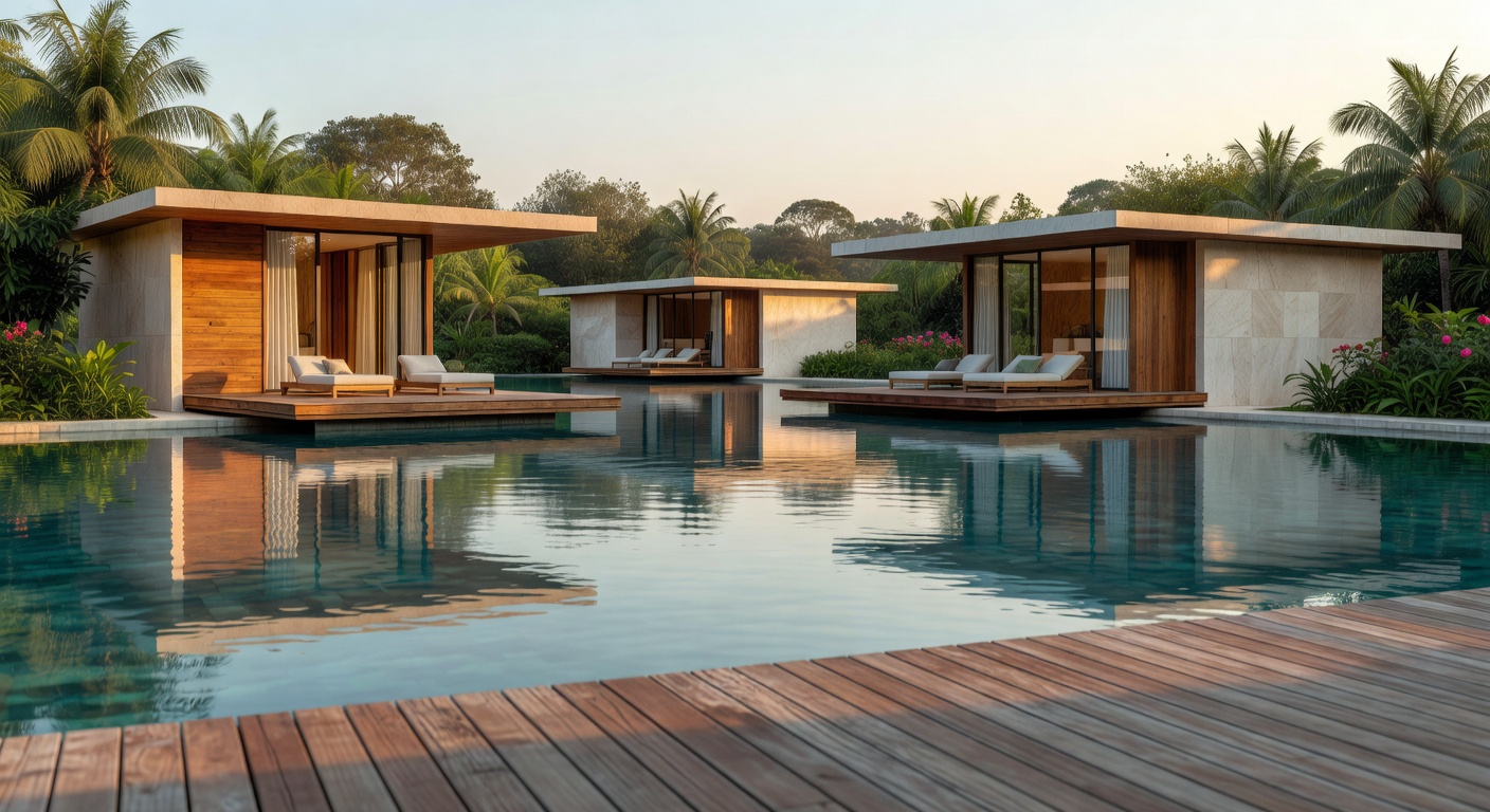 Resort architecture blending with water